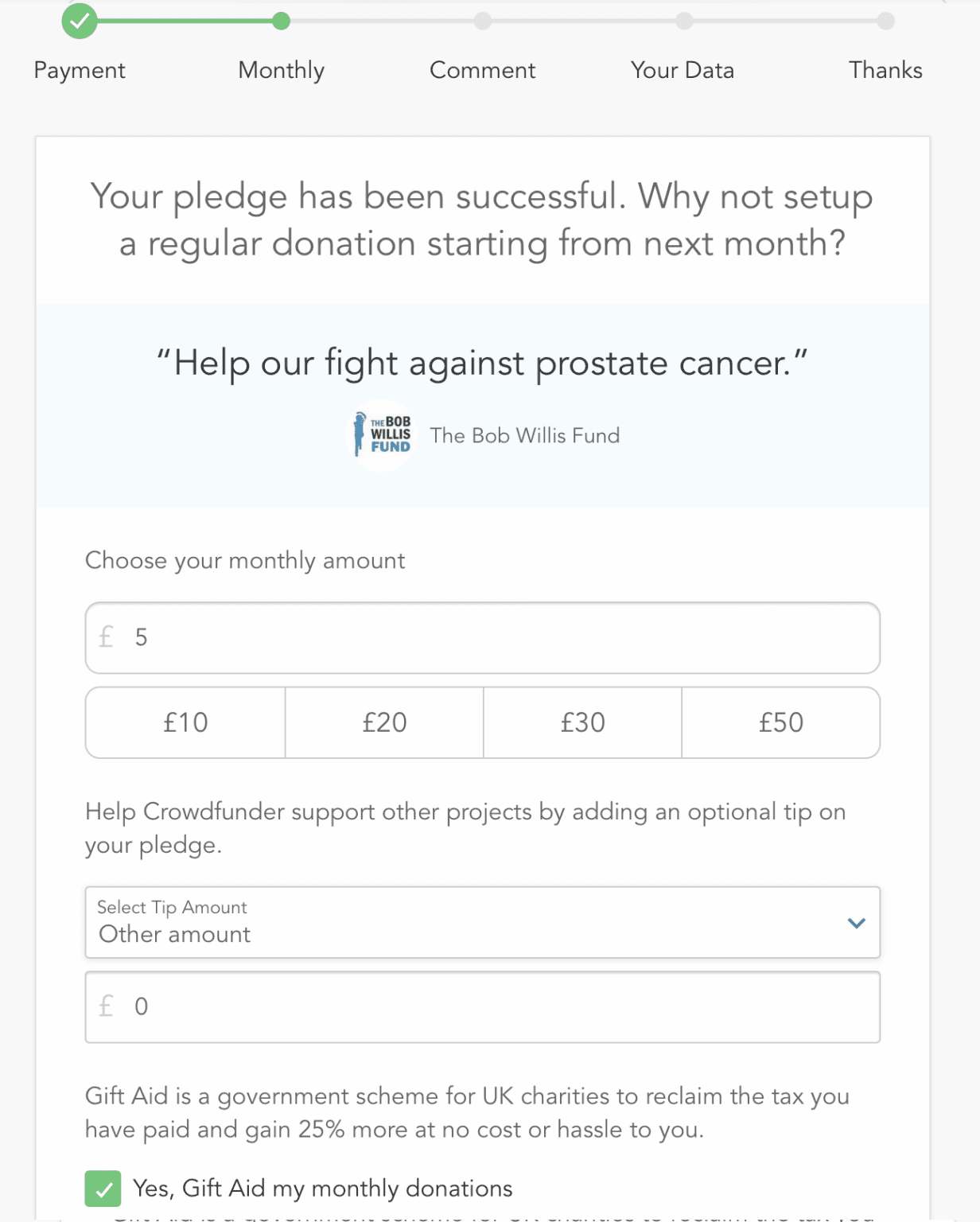 Monthly Donation | The Bob Willis Fund
